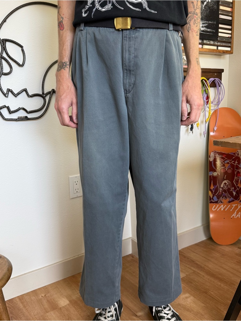 💀 SOLD 💀 Vintage 2000s Blue-gray Pleated High Waisted Trousers Dockers ~ 38 x 29